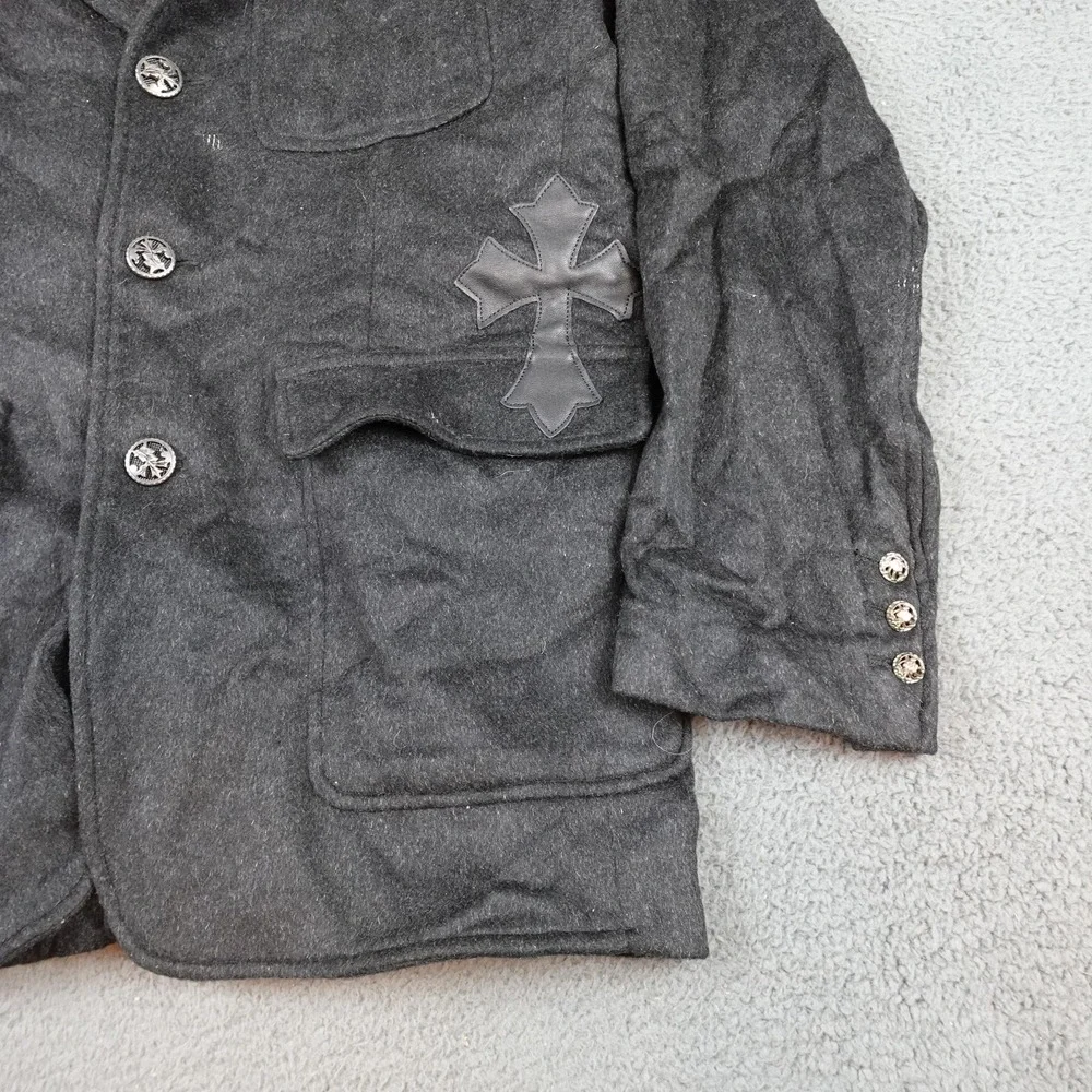 Raw-7 Royalty Blazer Mens 42 Gray Cashmere Gothic Cross Leather Jacket Rock